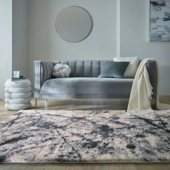 Abstract Shaggy Rug with Luxe Sheen - Navy image