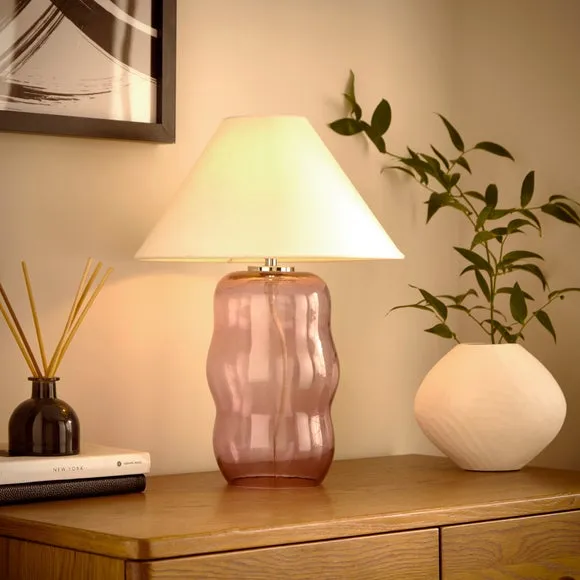 Abstract Table Lamp with Shade - Pink, Glass