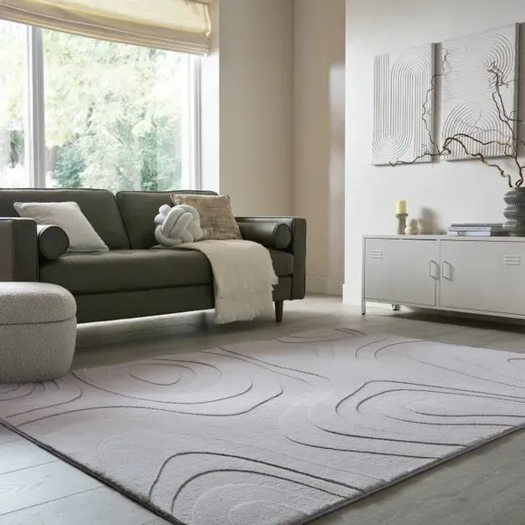 Abstract Wave Rug with High-Low Pile - Grey