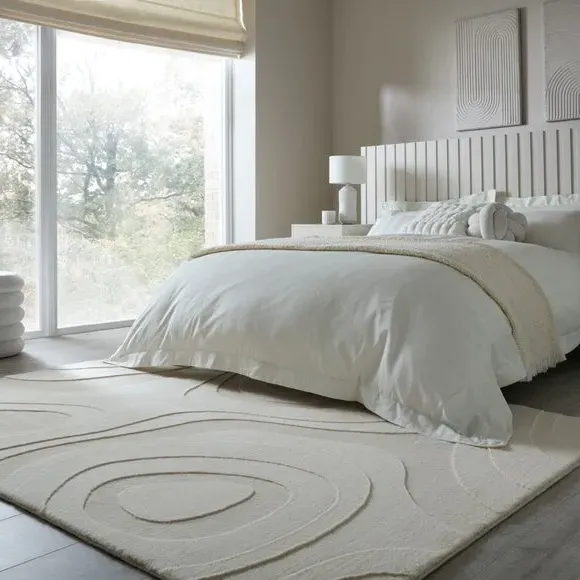 Abstract Wave Rug with High-Low Pile - Ivory