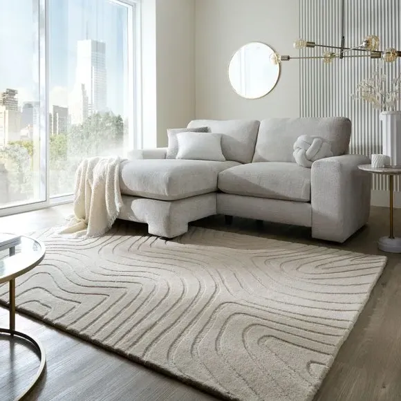 Abstract Wool Rug with Cut Loop - Natural, Wool