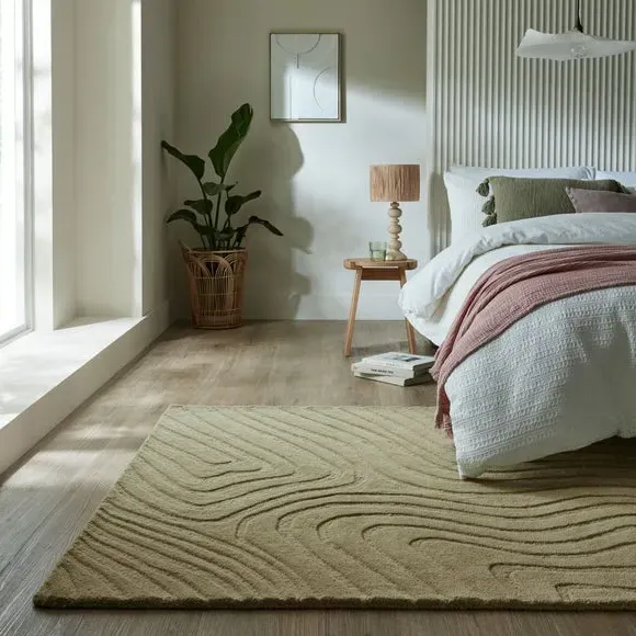 Abstract Wool Rug with Cut Loop - Sage, Wool image