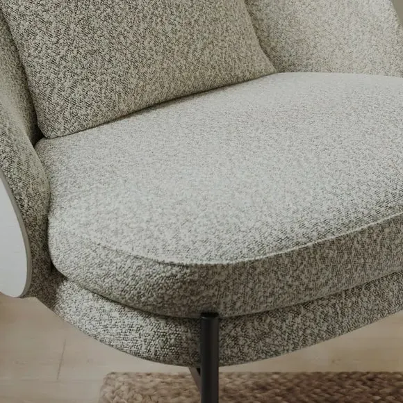 Accent Chair with Bentwood Details - Ivory, Boucle
