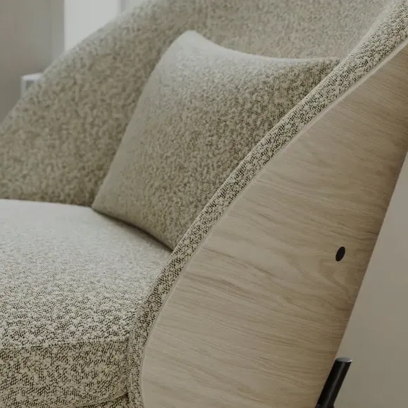 Accent Chair with Bentwood Details - Ivory, Boucle