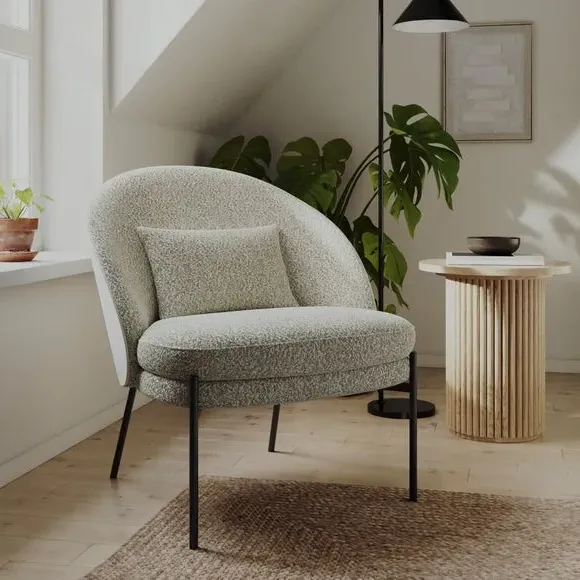 Accent Chair with Bentwood Details - Ivory, Boucle image