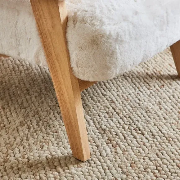 Accent Chair with Faux Fur - Ivory, Wood Frame