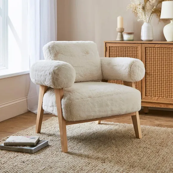 Accent Chair with Faux Fur - Ivory, Wood Frame image
