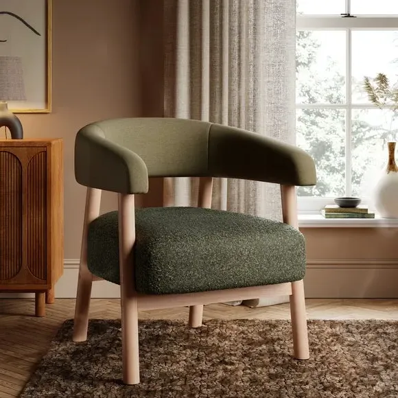 Accent Chair with Foam Seat - Olive, Boucle