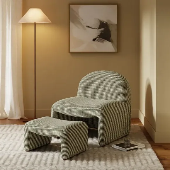 Accent Chair with Footstool - Khaki, Chenille
