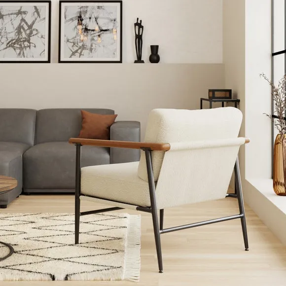 Accent Chair with Metal Arms - Natural, Boucle