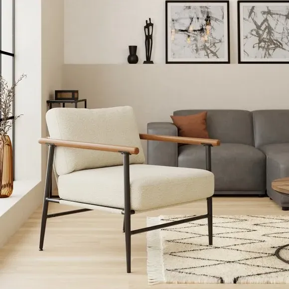 Accent Chair with Metal Arms - Natural, Boucle image