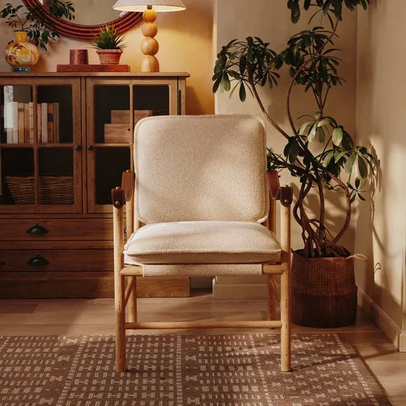 Accent Chair with Wooden Frame - Natural, Boucle