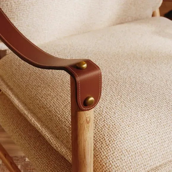 Accent Chair with Wooden Frame - Natural, Boucle