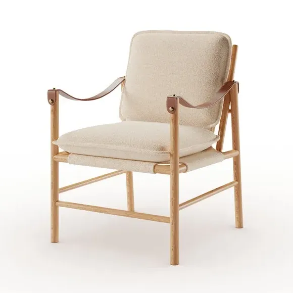 Accent Chair with Wooden Frame - Natural, Boucle