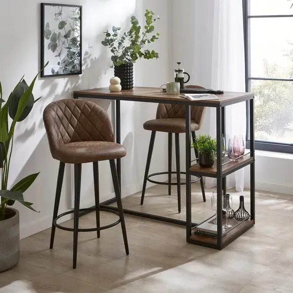 Adjustable Bar Stool with Quilted Seat - Brown