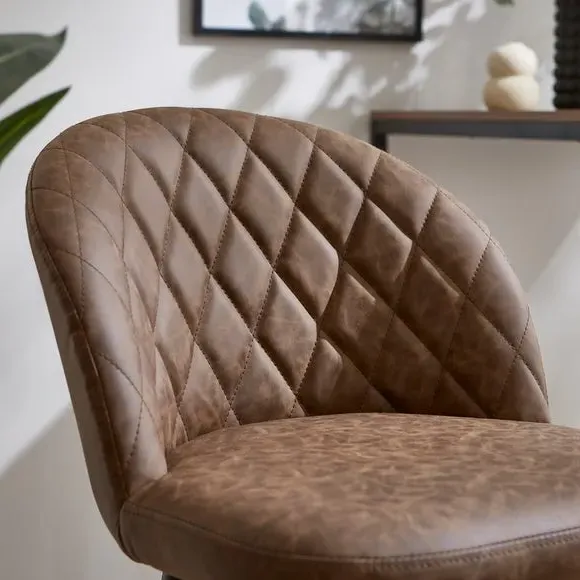 Adjustable Bar Stool with Quilted Seat - Brown