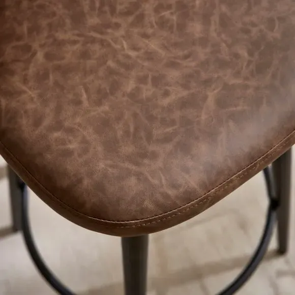 Adjustable Bar Stool with Quilted Seat - Brown