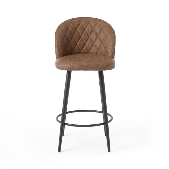 Adjustable Bar Stool with Quilted Seat - Brown