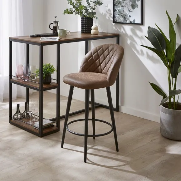 Adjustable Bar Stool with Quilted Seat - Brown image