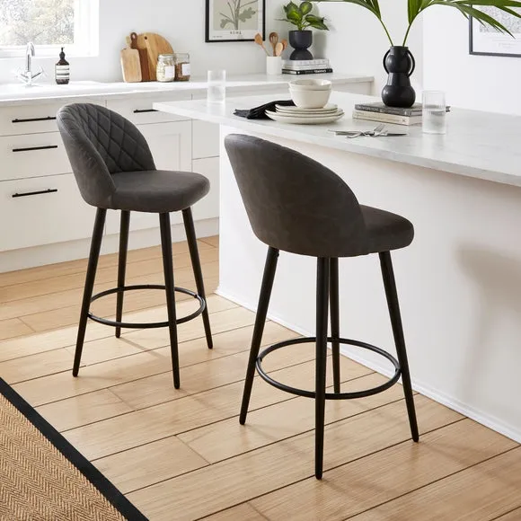 Adjustable Bar Stool with Quilted Seat - Grey