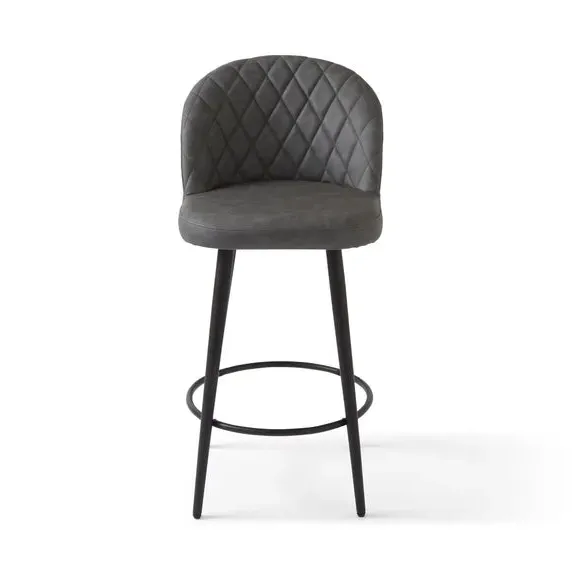 Adjustable Bar Stool with Quilted Seat - Grey