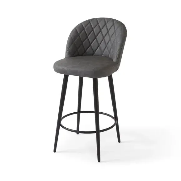 Adjustable Bar Stool with Quilted Seat - Grey