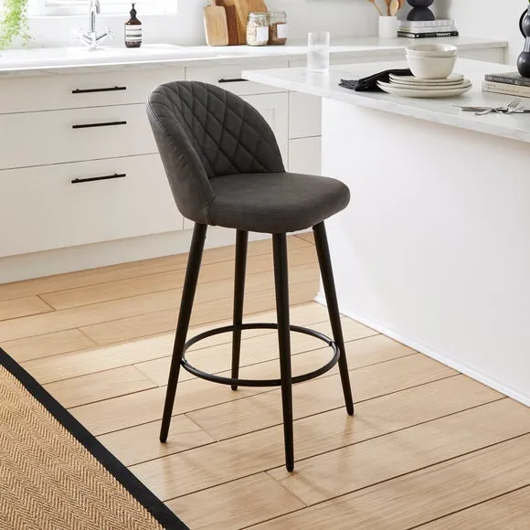 Adjustable Bar Stool with Quilted Seat - Grey