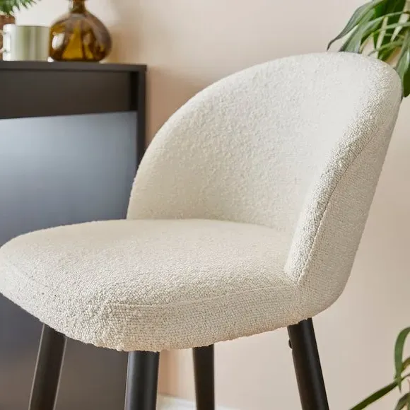 Adjustable Bar Stool with Quilting - Ivory, Boucle