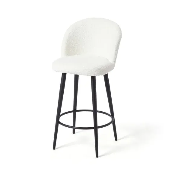 Adjustable Bar Stool with Quilting - Ivory, Boucle