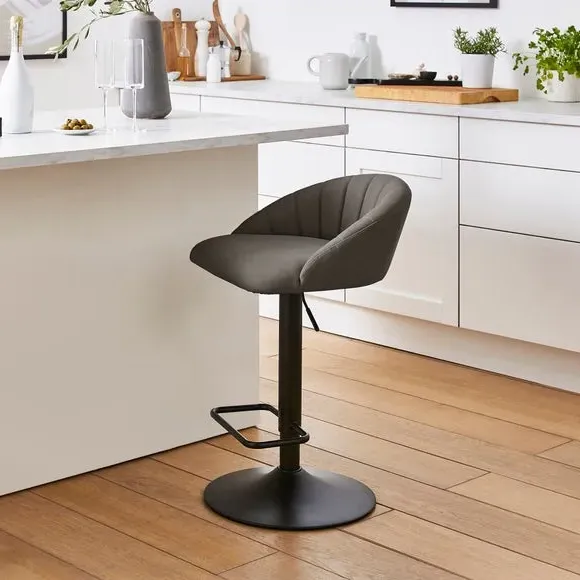 Adjustable Bar Stool with Stitch Detail - Grey image