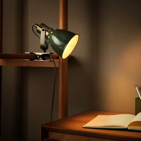 Adjustable Clip-On Desk Light - Olive, Metal