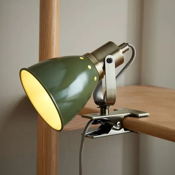 Adjustable Clip-On Desk Light - Olive, Metal