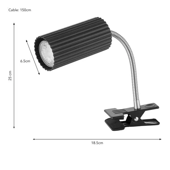 Adjustable Clip On Table Lamp - Black, Metal