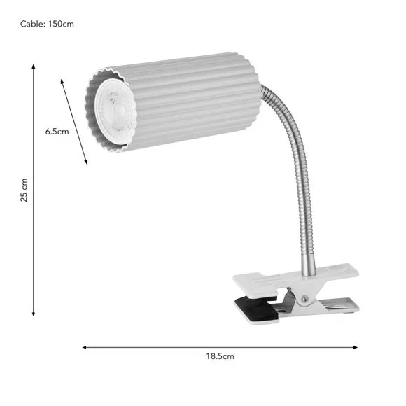 Adjustable Clip On Table Lamp - White, Metal