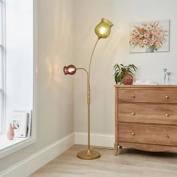 Adjustable Floor Lamp with Dual Arms - Gold, Metal image