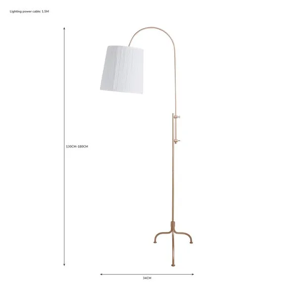 Adjustable Floor Lamp with Pleat Shade - Gold