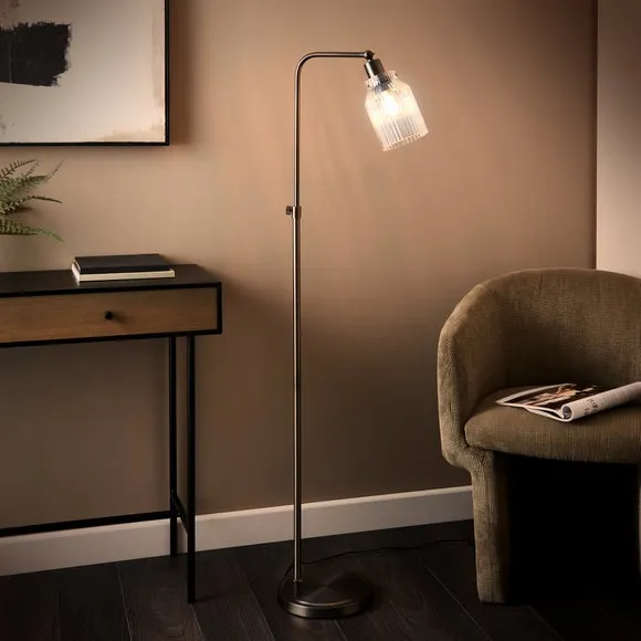 Adjustable Floor Lamp with Ribbed Shade - Black