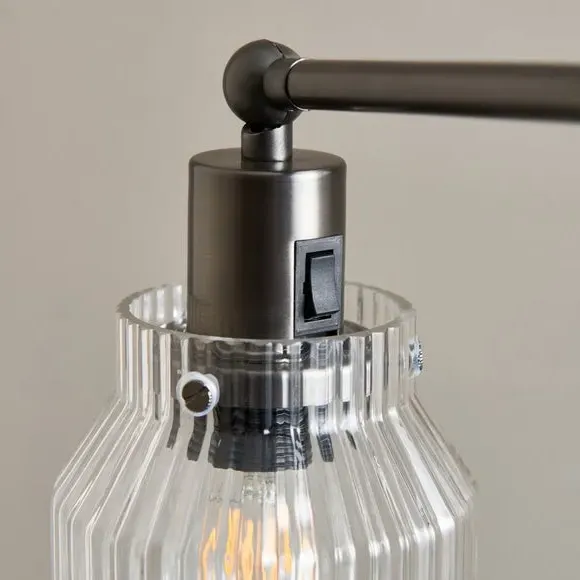 Adjustable Floor Lamp with Ribbed Shade - Black