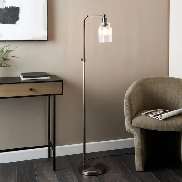 Adjustable Floor Lamp with Ribbed Shade - Black image