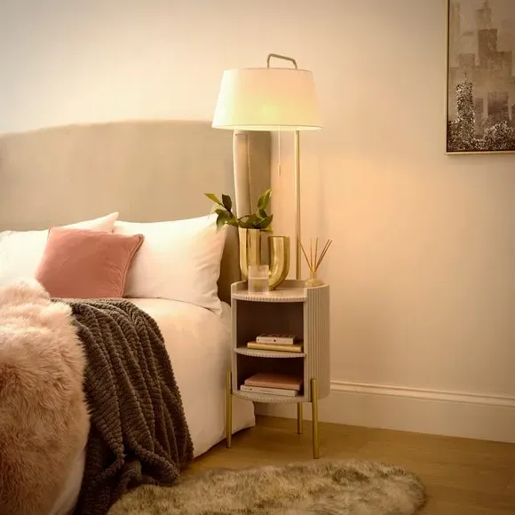 Adjustable Floor Lamp with Storage - Grey