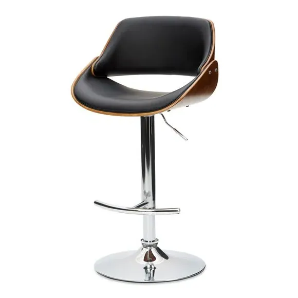 Adjustable Height Bar Stool - Black, Faux Leather image