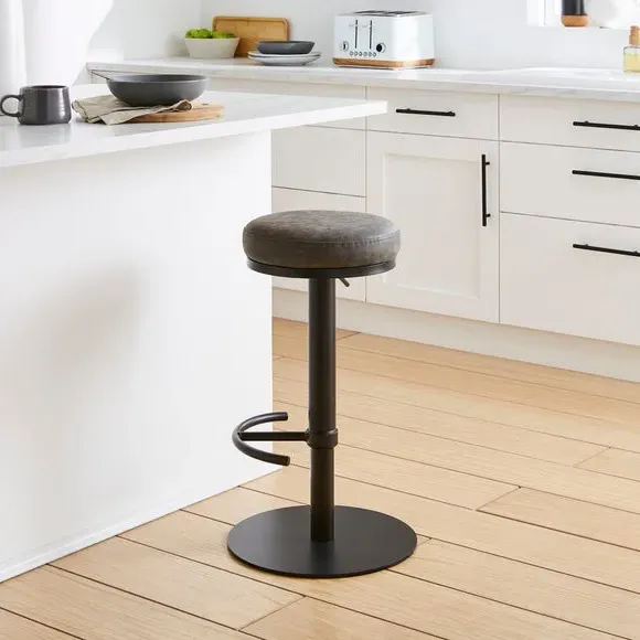 Adjustable Height Bar Stool - Charcoal, Faux Leather