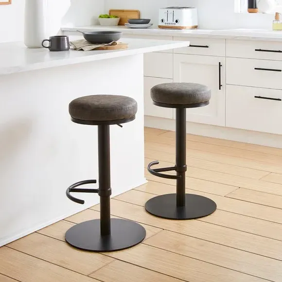 Adjustable Height Bar Stool - Charcoal, Faux Leather image