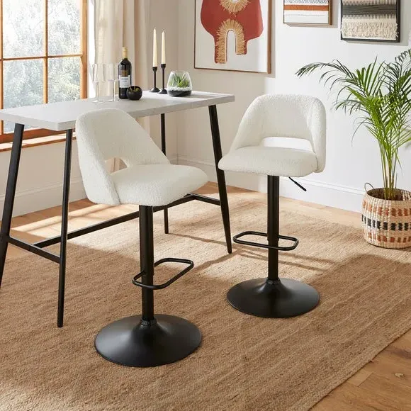 Adjustable Height Bar Stool - Ivory, Boucle