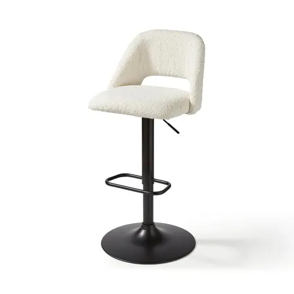 Adjustable Height Bar Stool - Ivory, Boucle