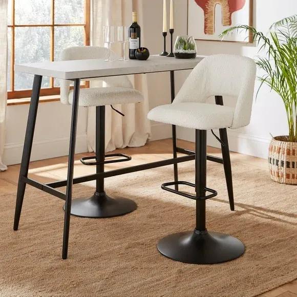 Adjustable Height Bar Stool - Ivory, Boucle image