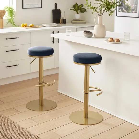 Adjustable Height Bar Stool - Navy, Velvet