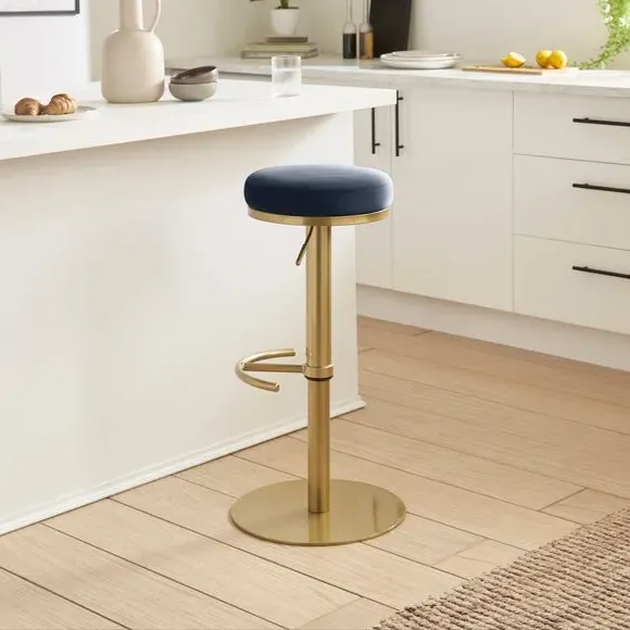 Adjustable Height Bar Stool - Navy, Velvet