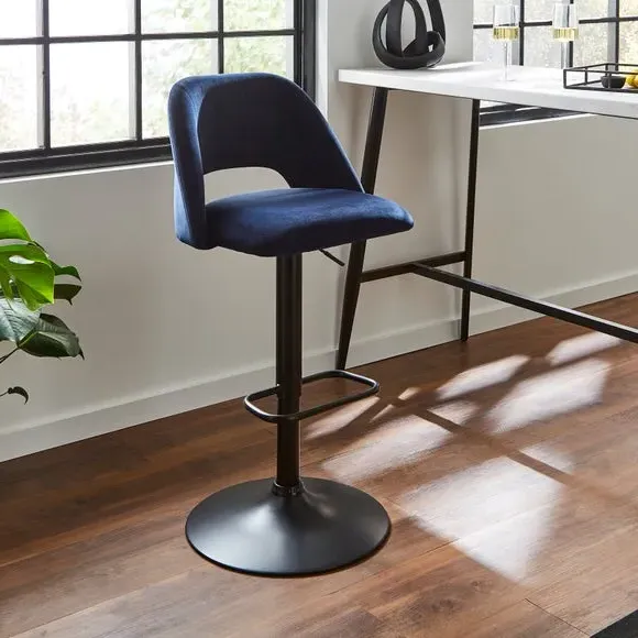 Adjustable Height Bar Stool - Navy, Velvet image