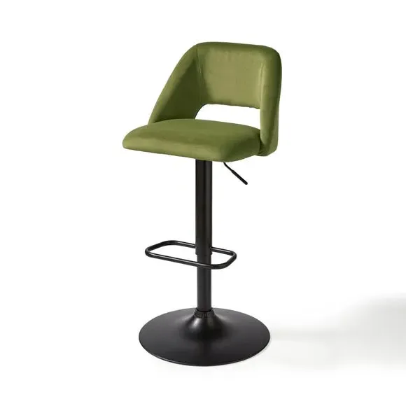 Adjustable Height Bar Stool - Olive, Velvet